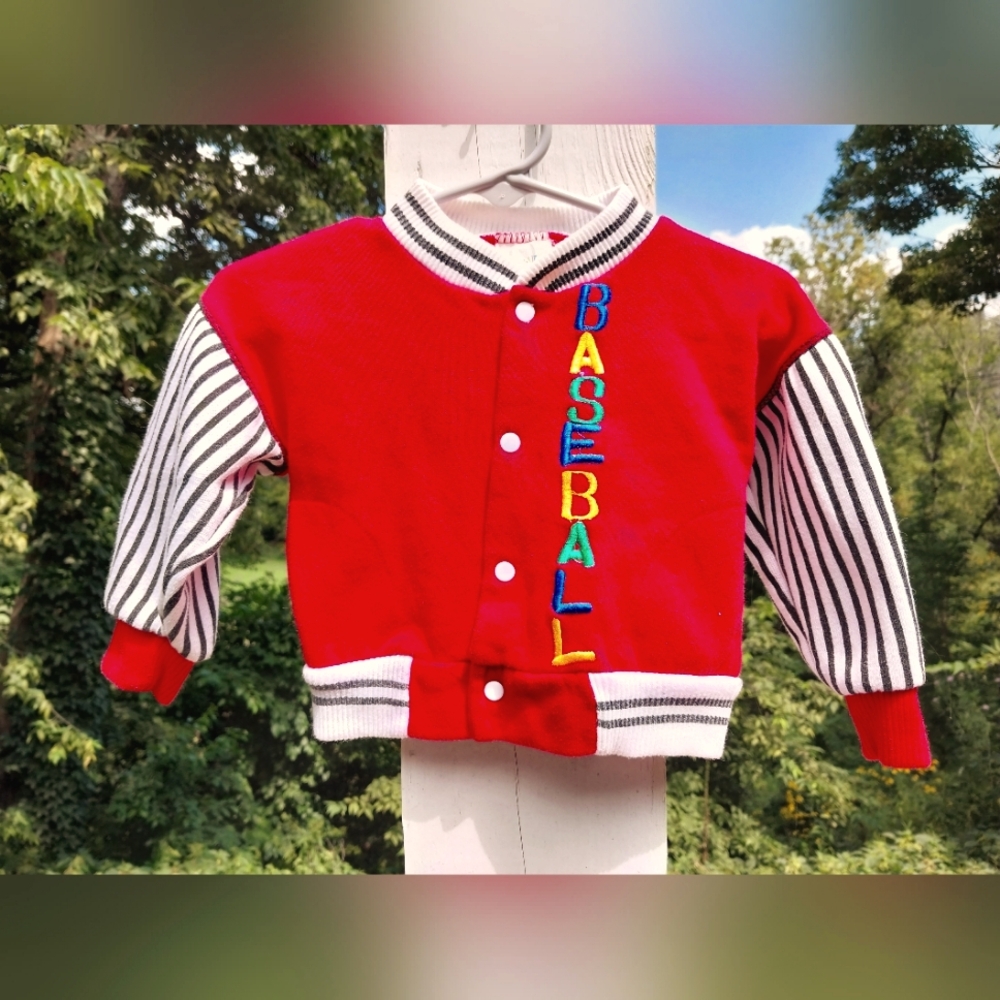 Vintage Little By Little 12mo Letterman Sweater Baseball Red Black White